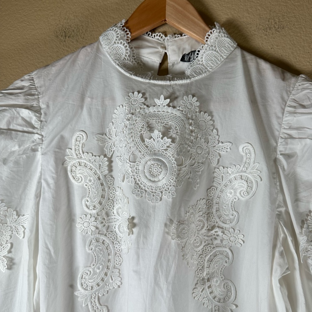 Zara Contrasting Poplin Embroidered Top - Picture 5 of 12